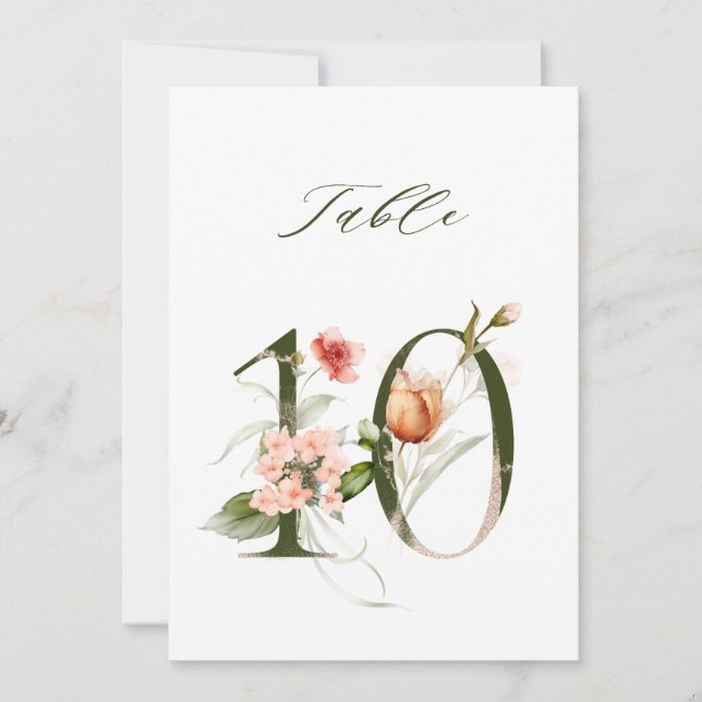 5x7 Botanical Floral Number 10, Table Number Inbjudningar (Framsida)