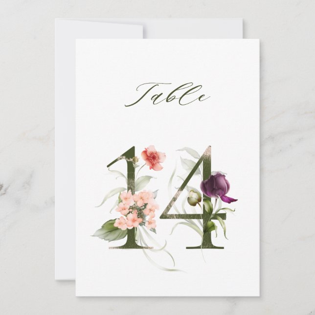 5x7 Botanical Floral Number 14, Table Number Inbjudningar (Framsida)