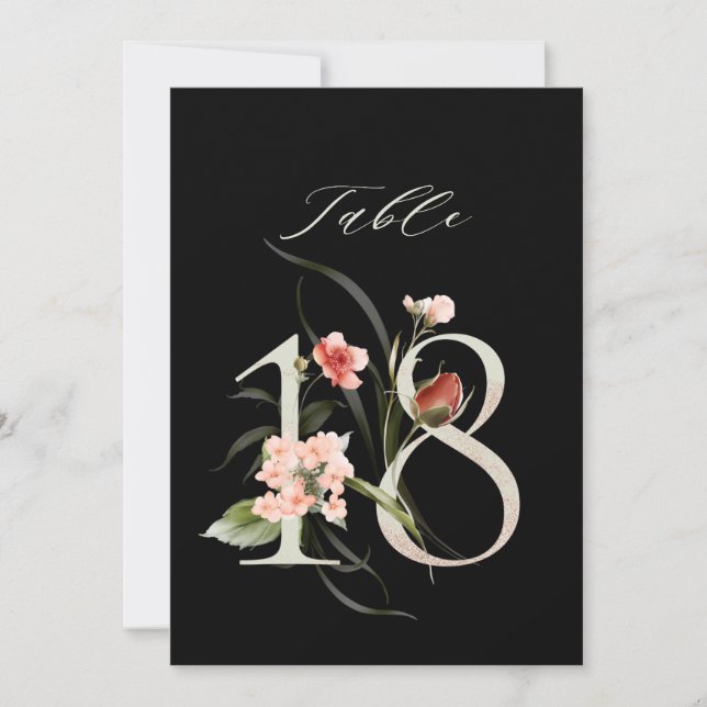 5x7 Botanical Floral Number 18, Black Table Number Inbjudningar (Framsida)