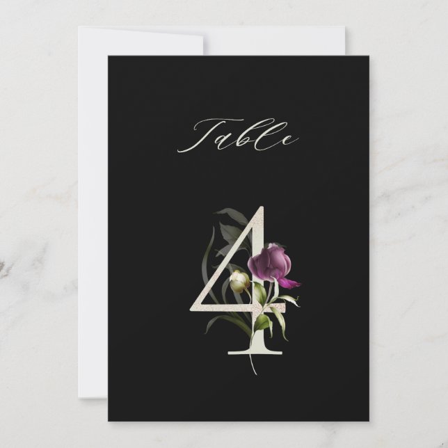 5x7 Botanical Floral Number 4, Black Table Number Inbjudningar (Framsida)