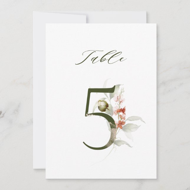 5x7 Botanical Floral Number 5, Table Number Inbjudningar (Framsida)