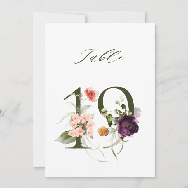 5x7 Botanisk Blommig Nummer 19, Bordnummer Inbjudningar (Framsida)