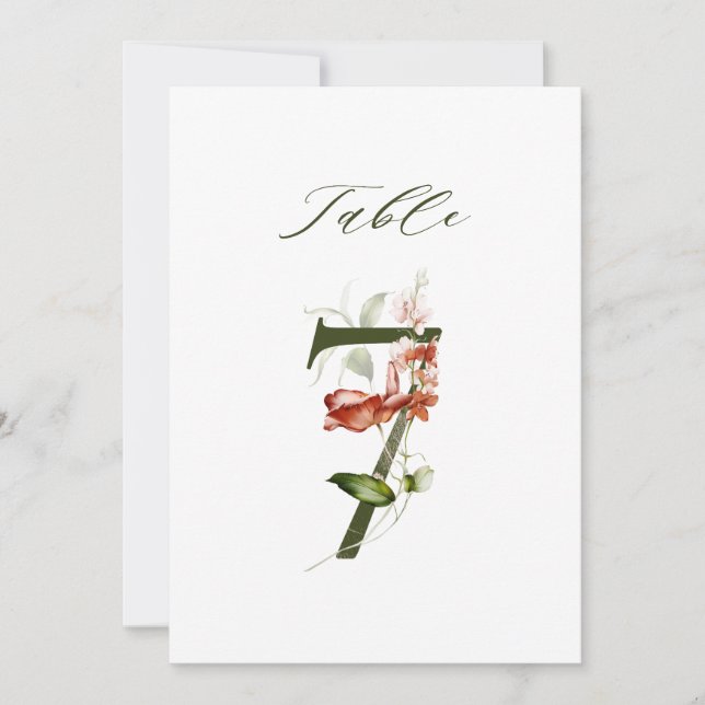 5x7 Botaniskt Blommigt Nummer 7, Bordskort (Framsida)