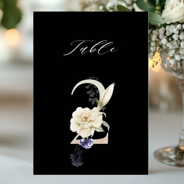 5x7 Botaniskt blomster Nummer 2, Svart Bordskort (Skapare uppladdad)