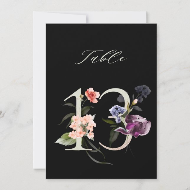 5x7 Botaniskt blomstermönster Nummer 13, Svart Bor Inbjudningar (Framsida)