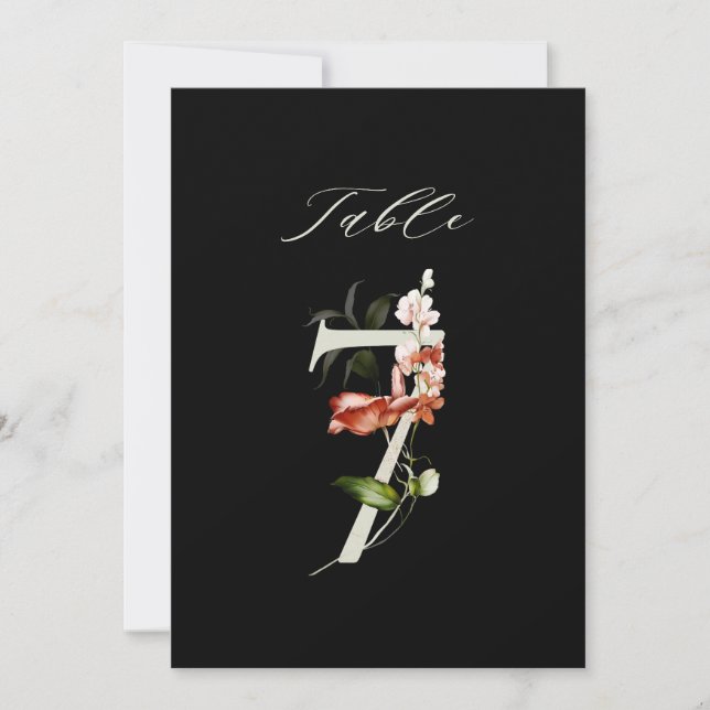 5x7 Botaniskt blomstermönster Nummer 7, Svart Bord Inbjudningar (Framsida)