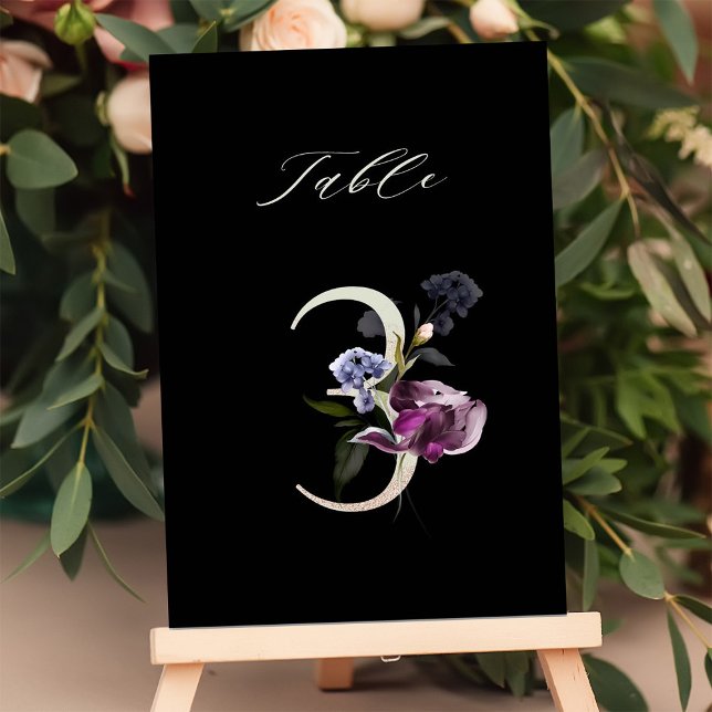 5x7 Botaniskt blomstermotiv Nummer 3, Svart Bordsk Inbjudningar (Skapare uppladdad)
