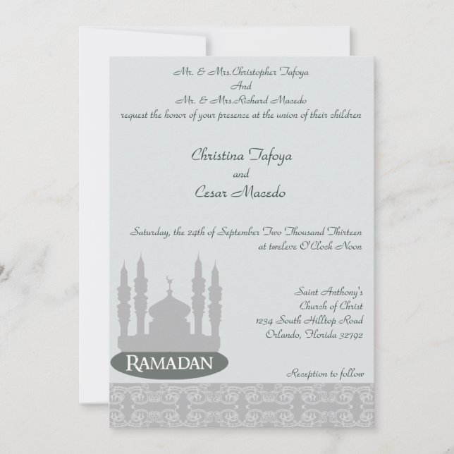 5x7 Bröllopsinbjudan Mjuk Blå Islamisk Ramadan Inbjudningar (Framsida)