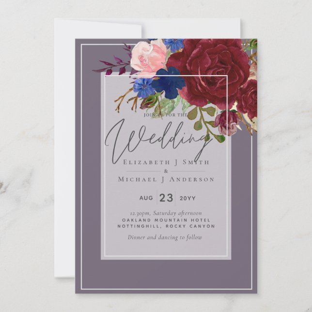 5x7 Burgundy Dreams Blue Rosa Bröllop budget (Framsida)