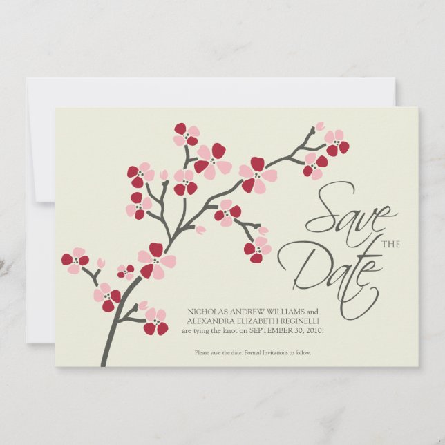 5X7 Cherry Blommar Designer Spara datum 2 röd Datumet (Framsida)