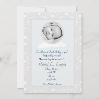5x7 Circle PHOTO on a Cloud Birth Notice Inbjudningar