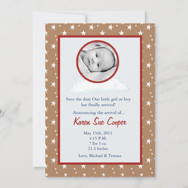 5x7 Circle PHOTO on a Cloud Birth Notice Inbjudningar (Framsida)