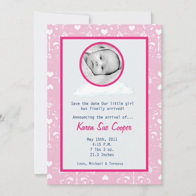 5x7 Circle PHOTO on a Cloud Birth Notice Inbjudningar (Framsida)