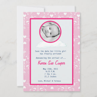 5x7 Circle PHOTO on a Cloud Birth Notice Inbjudningar