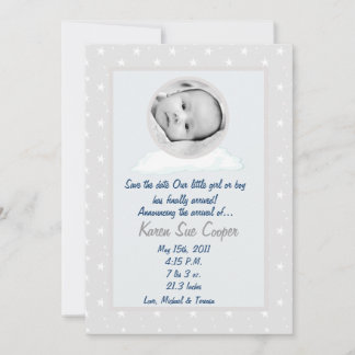 5x7 Circle PHOTO on a Cloud Birth Notice Inbjudningar