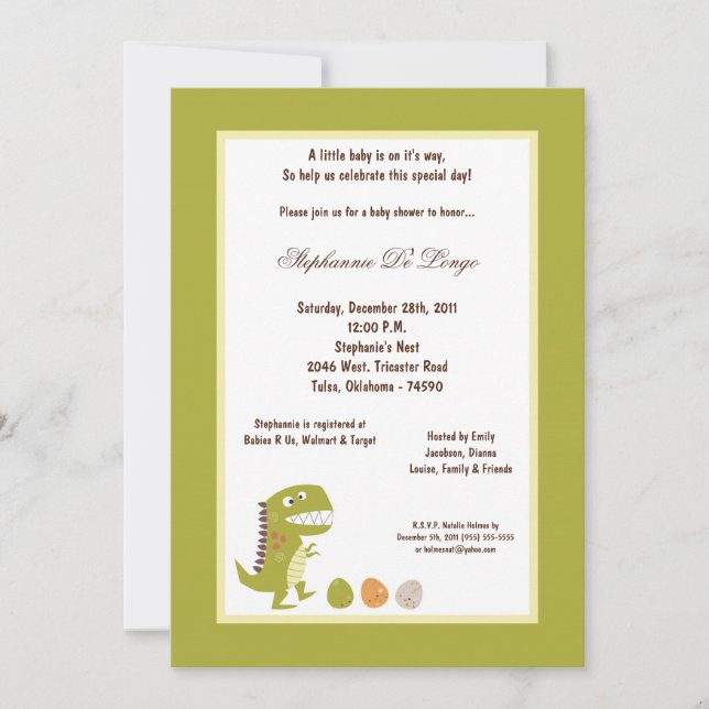 5x7 Dinosaur Baby Shower Inbjudan (Framsida)