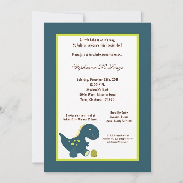 5x7 Dinosaur Baby Shower-inbjudan Inbjudningar (Framsida)