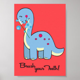 5x7 Dinosaur WorPush Your Teeth Bathroom Wall Art Poster