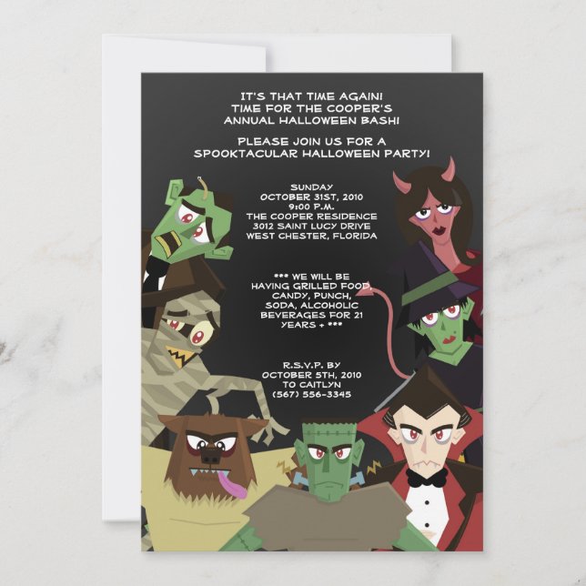 5x7 DraculaMonster Halloween-fest Firande Inbjudan (Framsida)