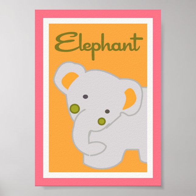 5x7 "Elephant" Jungle Safari Baby Bedding Wall Art Poster (Framsidan)