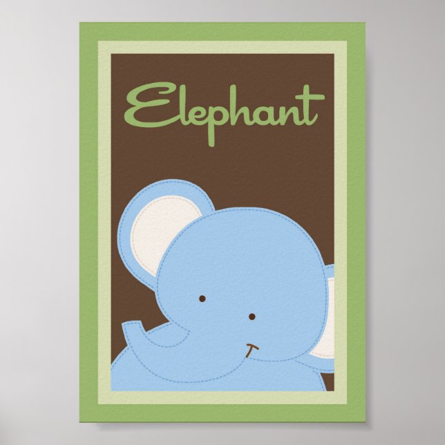 5x7 "Elephant" Jungle Safari Baby Bedding Wall Art Poster (Framsidan)