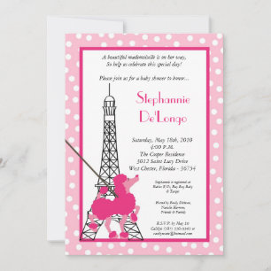 5x7 Flickan Rosa Pudel Paris Bebisdopp Inbjudan
