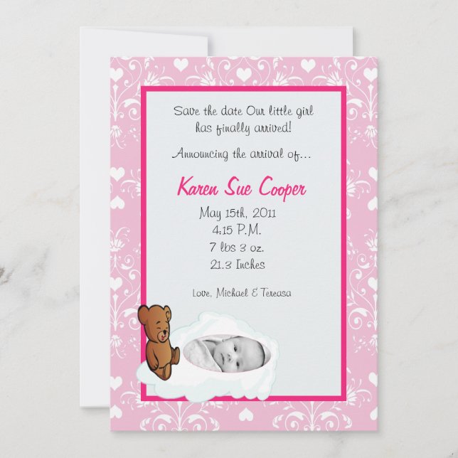 5x7 Flickcirkel-FOTO på meddelande om molnfödelse Inbjudningar (Framsida)