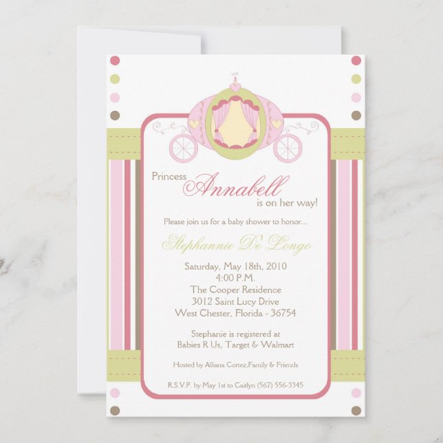 5x7 Flickprinsessan Carriage Baby Shower-inbjudan Inbjudningar (Framsida)