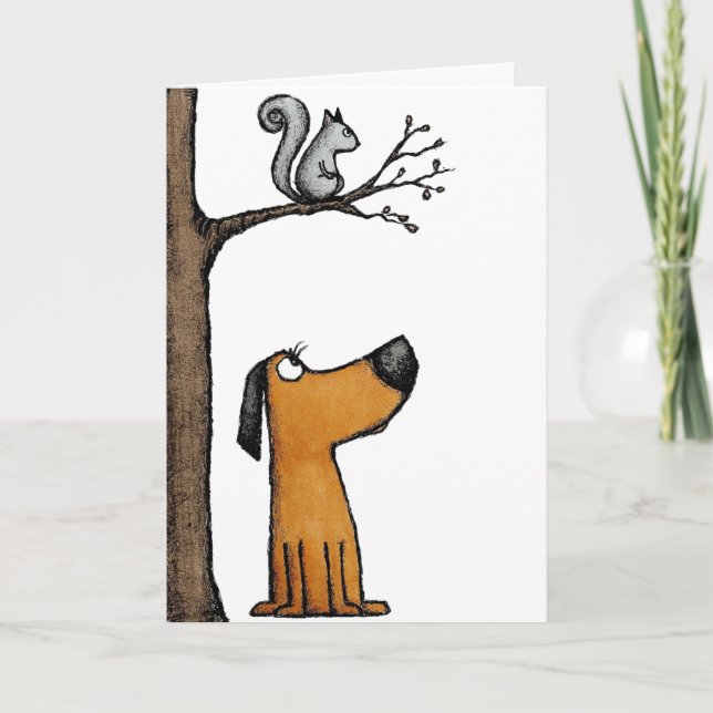 5x7 Folded Card-Adorable Cartoon Dog and Squirrel Kort (Framsida)
