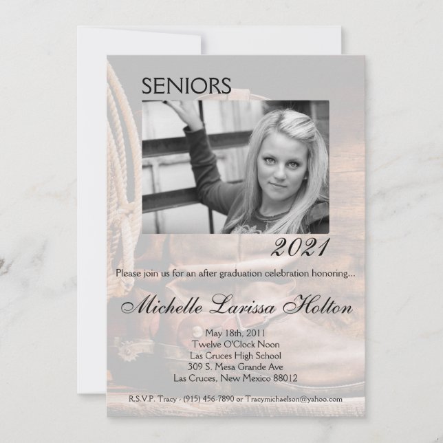 5x7 Fotoinbjudan till Studentfest CowboyBoots Inbjudningar (Framsida)