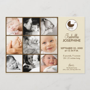 5x7 Fotokollage Taupe Bebis Födelse Meddelande
