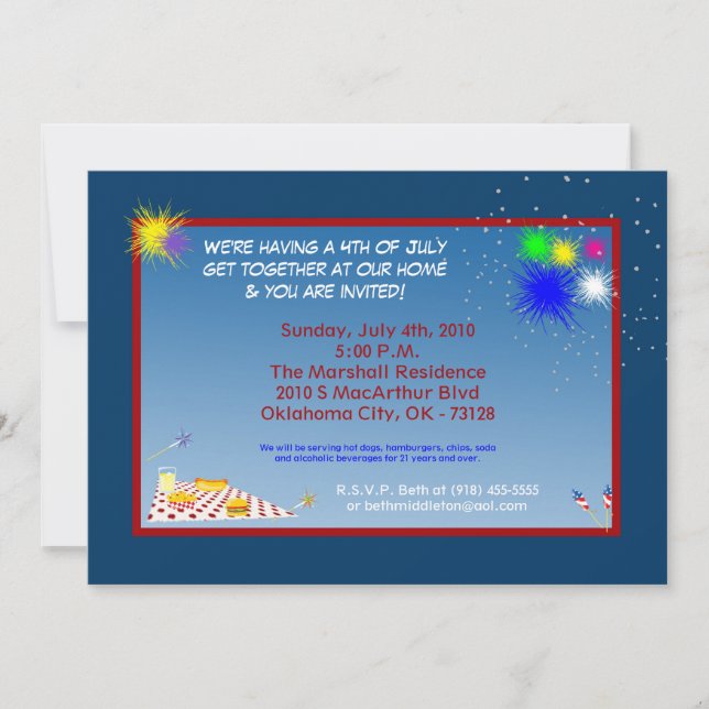 5x7 Fourth 4th of July Party Barbecue Invitation Inbjudningar (Framsida)