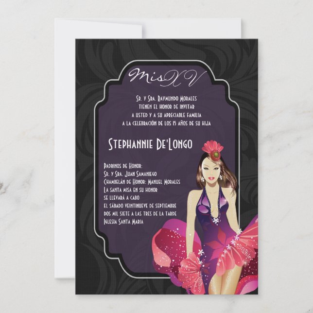 5x7 Glamor Girl Quinceanera Birthday-inbjudan Inbjudningar (Framsida)