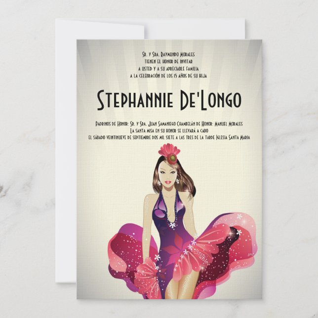 5x7 Glamor Girl Quinceanera Birthday-inbjudan Inbjudningar (Framsida)