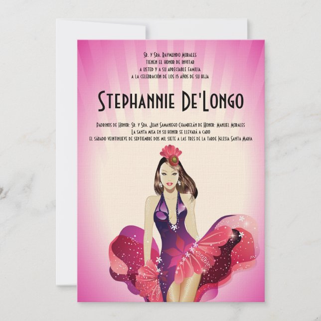 5x7 Glamor Girl Quinceanera Birthday-inbjudan Inbjudningar (Framsida)