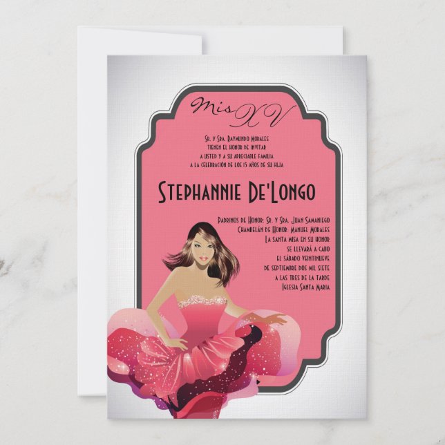 5x7 Glamor Girl Quinceanera Birthday-inbjudan Inbjudningar (Framsida)