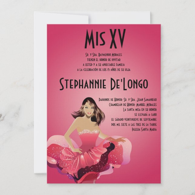 5x7 Glamor Girl Quinceanera Birthday-inbjudan Inbjudningar (Framsida)