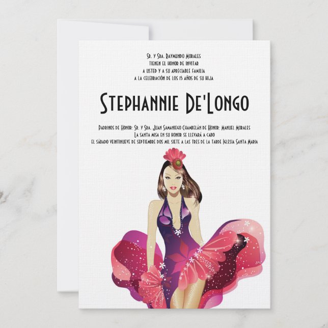 5x7 Glamor Girl Quinceanera Birthday-inbjudan Inbjudningar (Framsida)