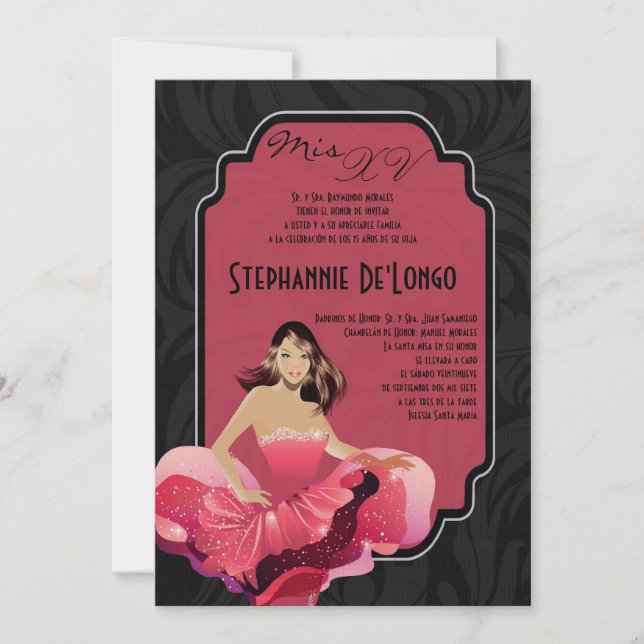 5x7 Glamor Girl Quinceanera Birthday-inbjudan Inbjudningar (Framsida)