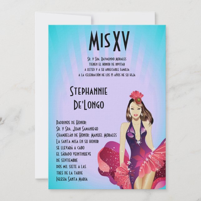5x7 Glamor Girl Quinceanera Birthday-inbjudan Inbjudningar (Framsida)
