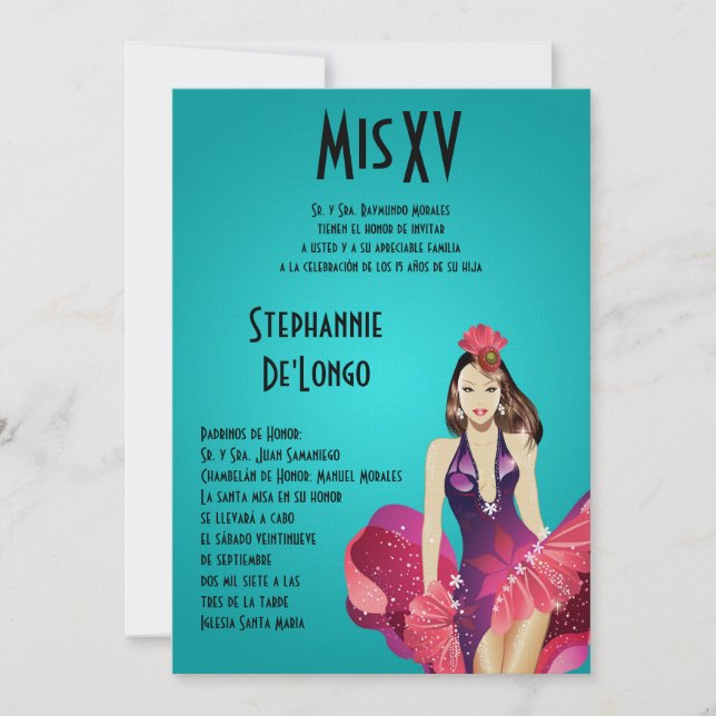 5x7 Glamor Girl Quinceanera Birthday-inbjudan Inbjudningar (Framsida)