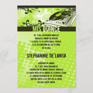 5x7 Grön DJ Turntable Quinceanera-inbjudan Inbjudningar