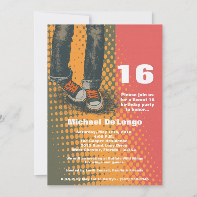 5x7 Grunge Sneakers Sixteen Birthday Invitation Inbjudningar (Framsida)