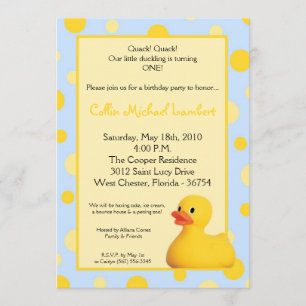 5x7 Gult Blu Rubber Ducky Birthday-inbjudan Inbjudningar