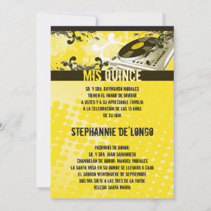 5x7 Gult DJ Turntable Quinceanera-inbjudan Inbjudningar