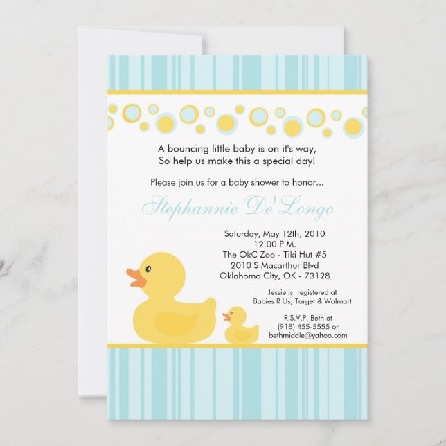 5x7 Gult Rubber Ducky Baby Shower-inbjudan Inbjudningar (Framsida)