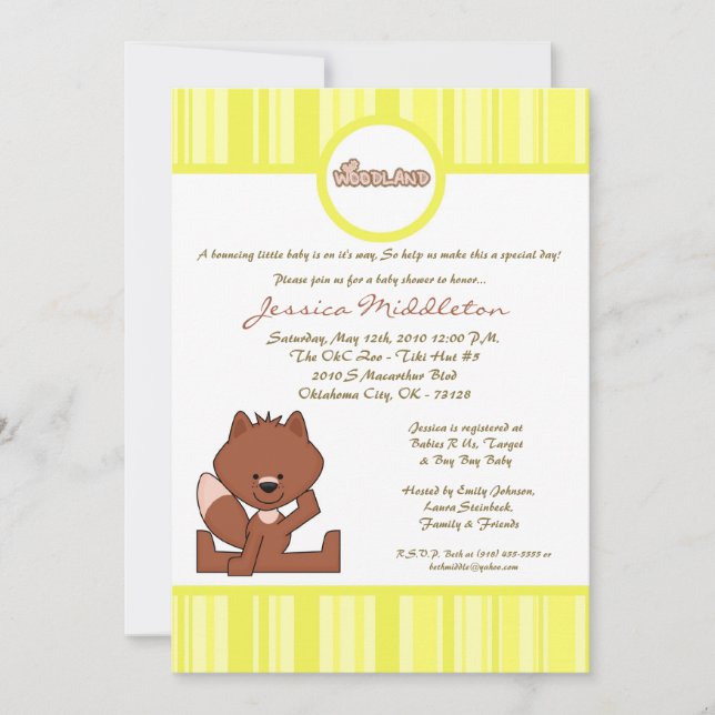 5x7-Gult Woodland Fox Baby Shower-inbjudan Inbjudningar (Framsida)