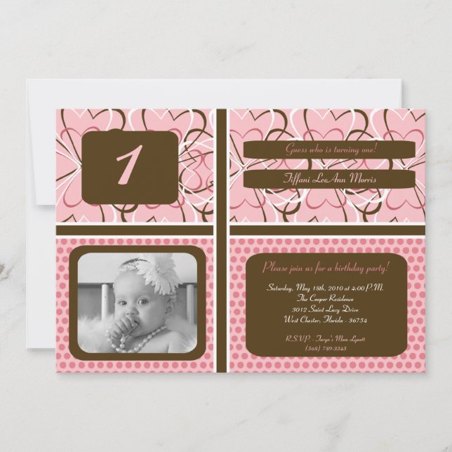 5x7 Heart PolkaDot Photo Födelsedagsfest inbjudan (Framsida)