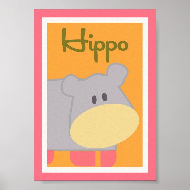 5x7 "Hippo" Jungle Safari Baby Bedding Wall Art Poster (Framsidan)