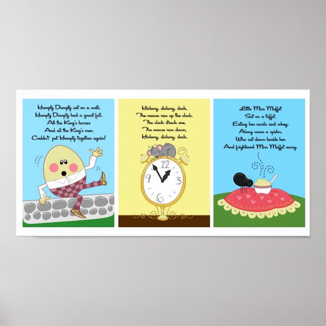 5x7 Humpty Hickory Miss Muffet Kids Room Wall Art Poster (Framsidan)
